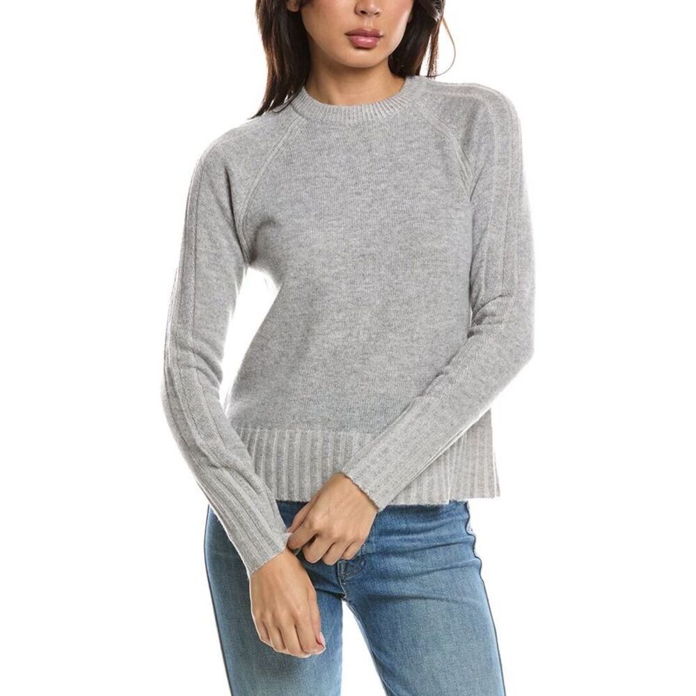 Forte Cashmere Womens Plaited Rib Trim Crewneck 100% Cashmere Sweater